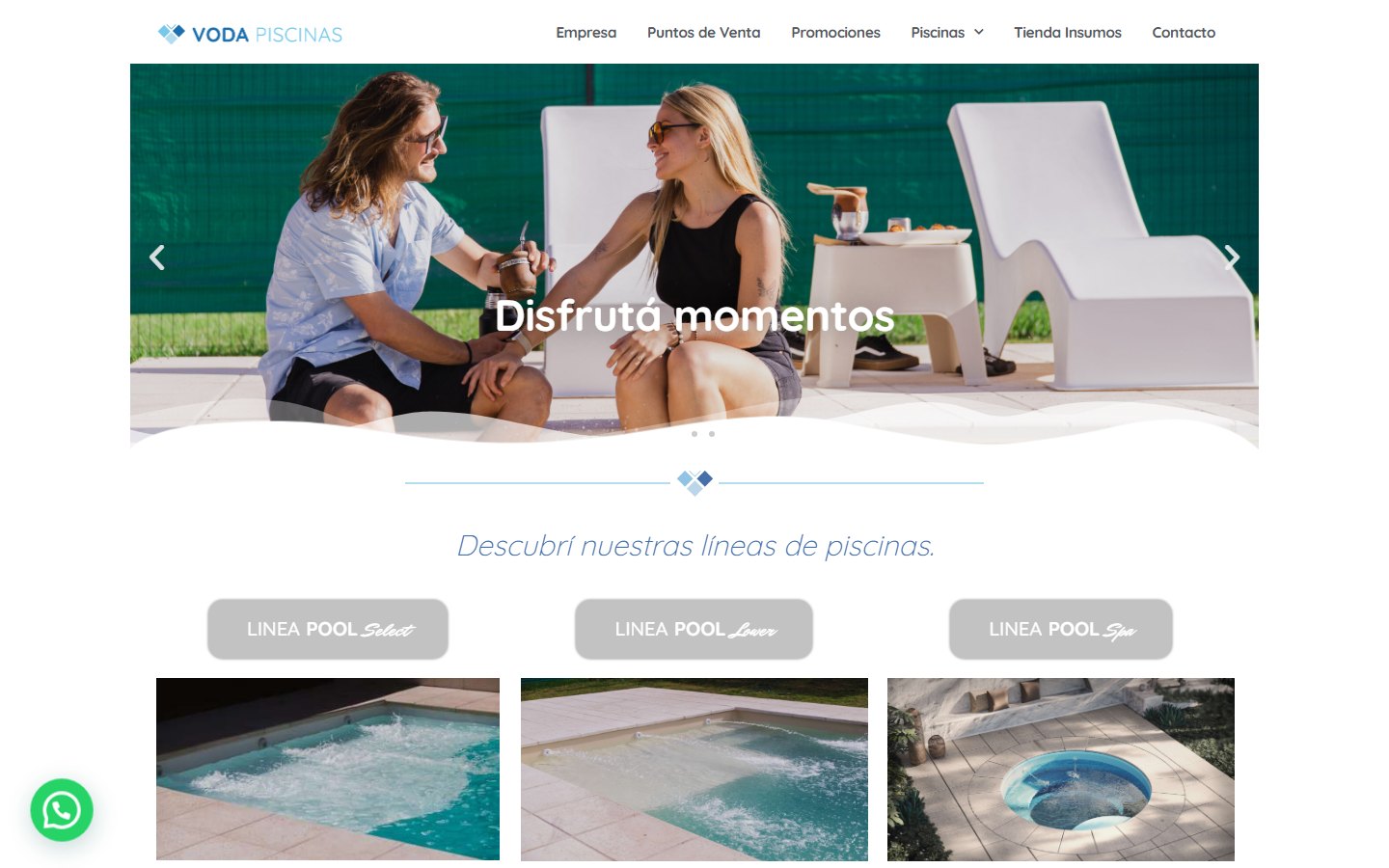 Captura del sitio anterior de Voda Piscinas